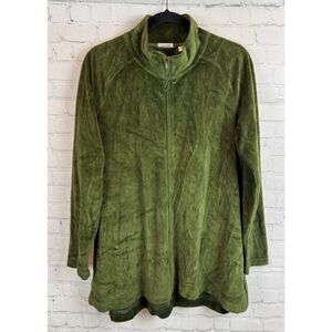 J.JILL PUREJILL green stretch cotton blend velvet A-line full zip cardigan M